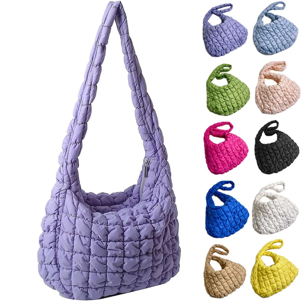 Lightweight Puffer Tote Purse Quilted Women Luxury Handbag Soft Shoulder Bag (Violet) | Walmart (US)