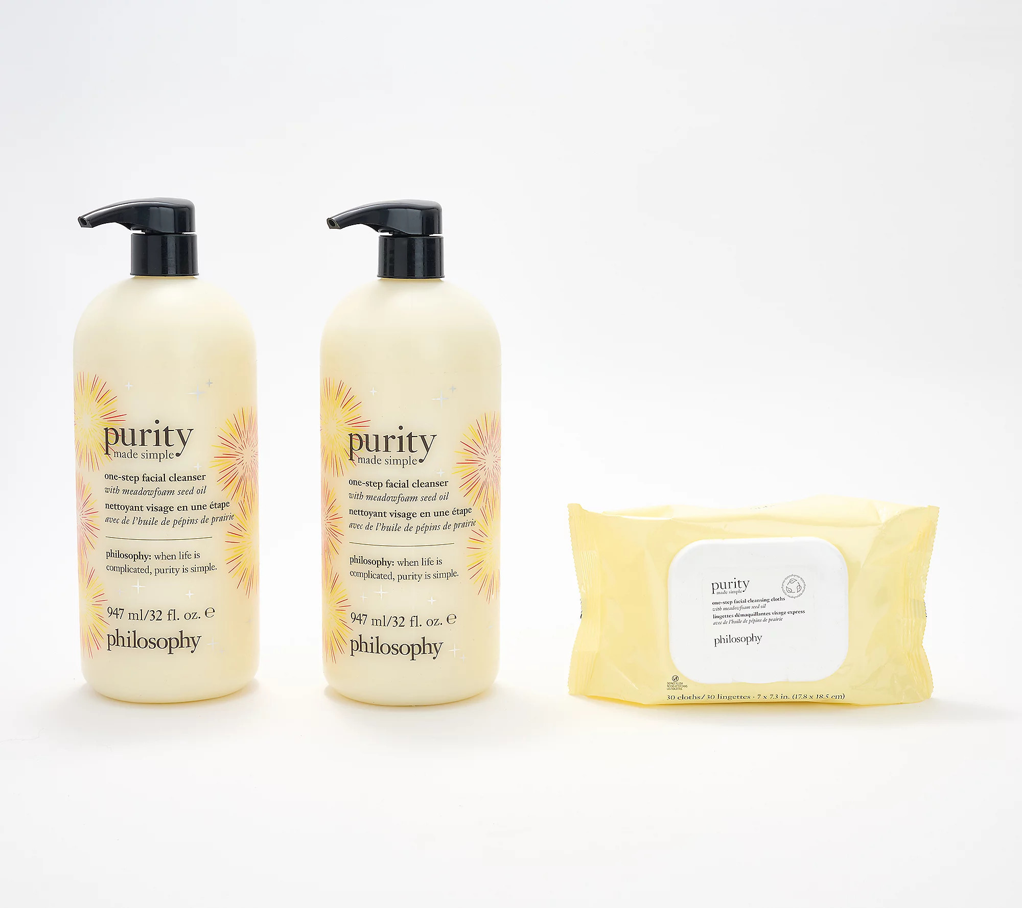 philosophy 32oz purity facial cleanser duo & 30ct cloths | QVC