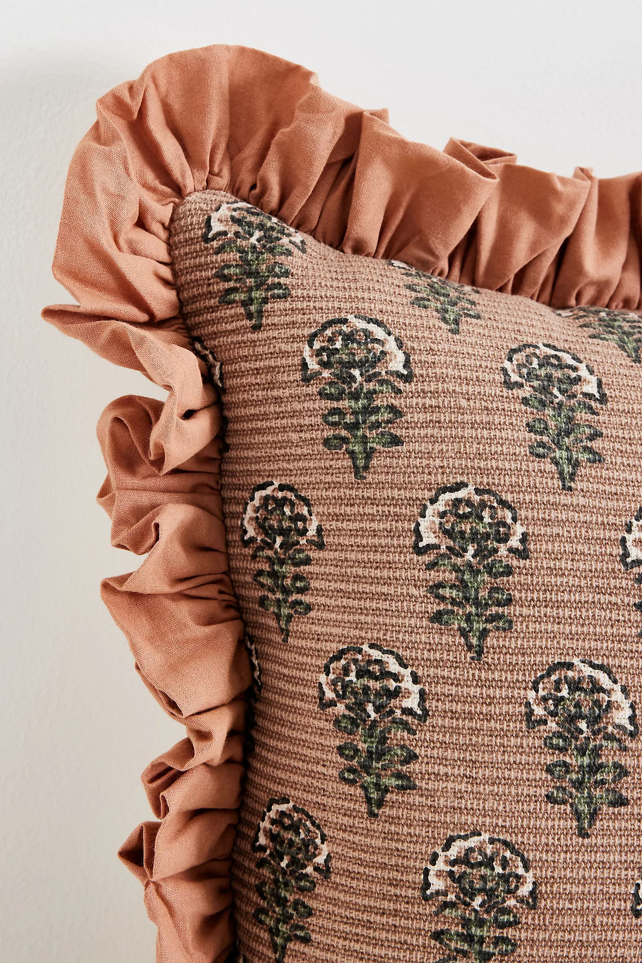 Cotton Block-Print Ruffle Pillow | Anthropologie (US)