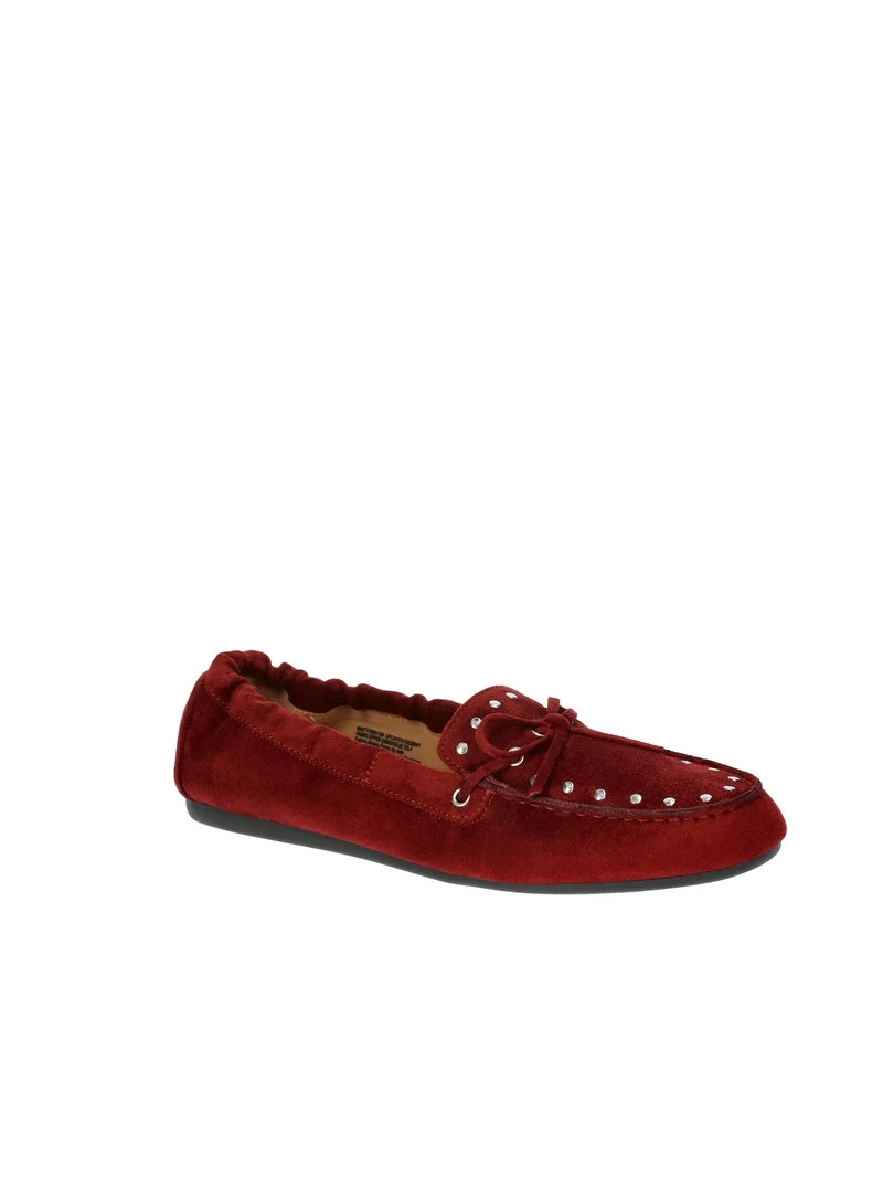 Time and Tru Women's Studded Faux Suede Moccasin Loafers | Walmart (US)