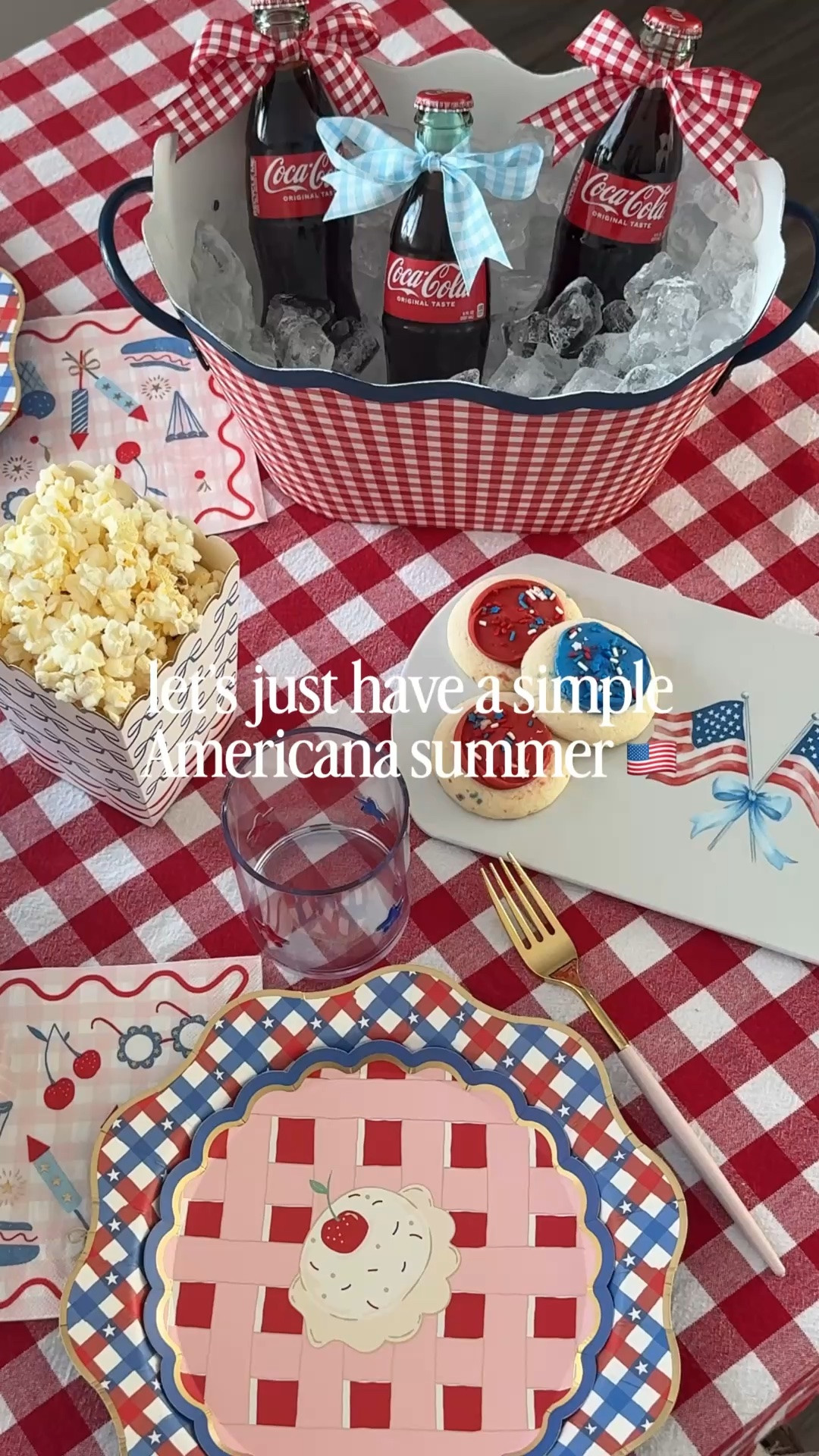 gingham + soda pop + watermelon salad = the 90’s summer I needed 🍒🥤✨

I’m obsessed with these paper plates and napkins and the plastic star cups are too cute ⭐️
This table is giving me all the Americana nostalgia to last all summer long 🇺🇸

oh and did I say EASY clean up?! the best party hack is cute paper plates, florals, and pretty food that takes no time at all to make ✨

#LTKSeasonal #LTKHome