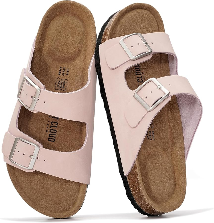 Project Cloud 100% Genuine Leather Flat Sandals For Women 2026 Cork Footbed Womens Sandals with M... | Amazon (US)