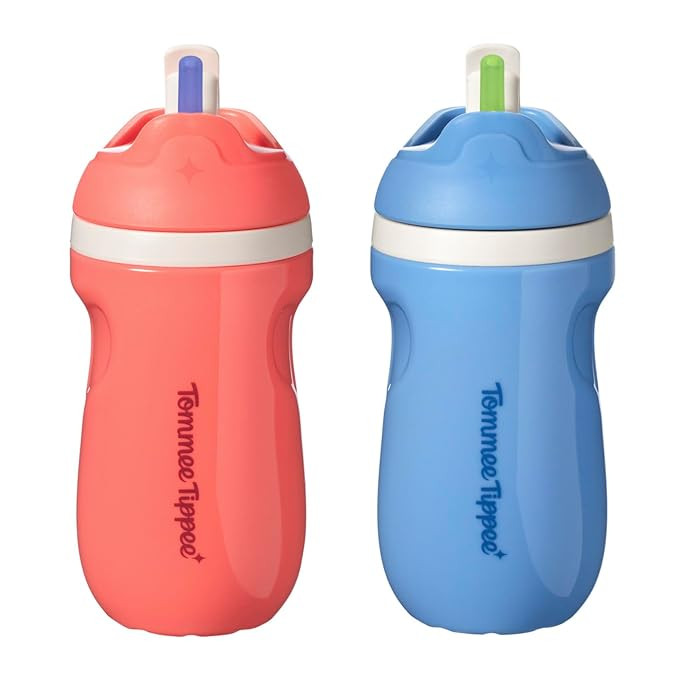 Tommee Tippee Insulated Sporty Spill-Proof 9oz Straw Training Sippy Cups for Toddlers 1-3, Sporty... | Amazon (US)
