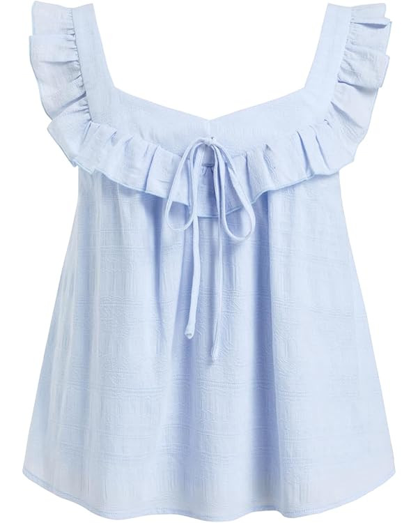 CIDER Womens Going Out Tank Crop Tops Eyelet Embroidered Floral Ruffle Square Neck Tie Sleeveless... | Amazon (US)