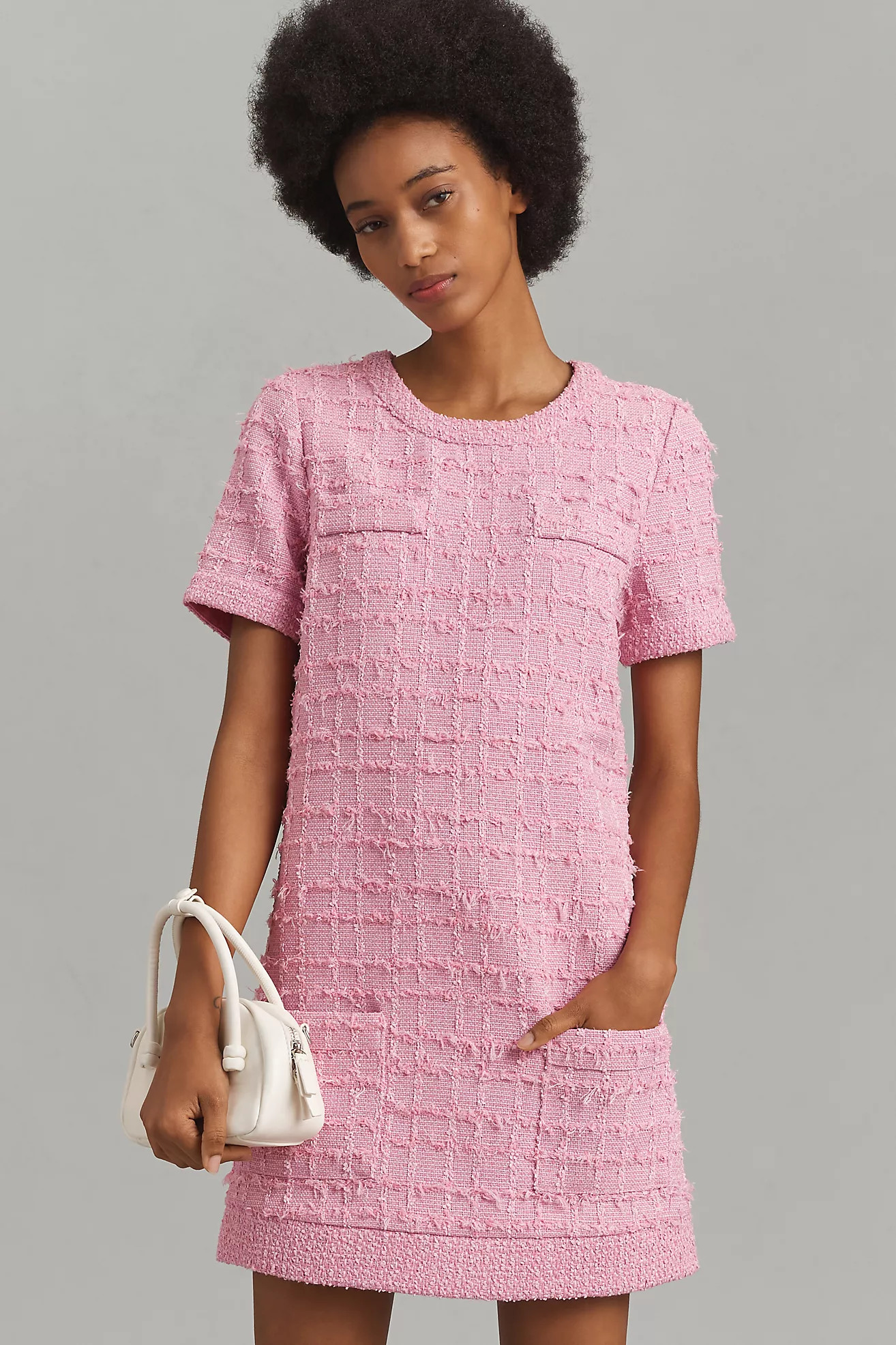 Endless Rose Short-Sleeve Tweed Shift Mini Dress | Anthropologie (US)