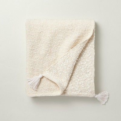 Textured Knit Throw Blanket with Corner Tassels Cream/Natural - Hearth & Hand™ with Magnolia | Target