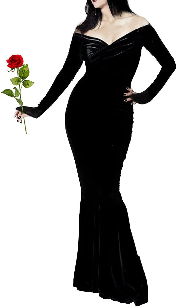 Women Morticia Addams Costume Dress with Rose Addams Family Halloween Costumes Pugsley Cosplay Co... | Amazon (US)