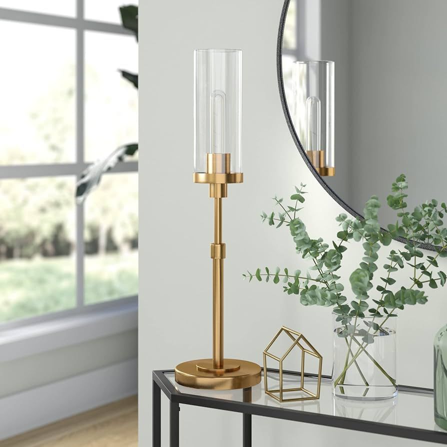 Frieda 26.68" Tall Table Lamp with Glass Shade in Brass/Clear | Amazon (US)
