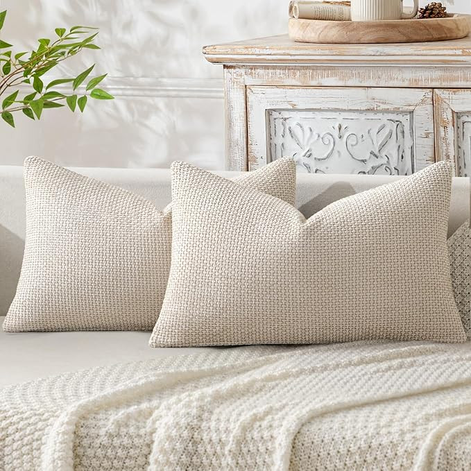 MIULEE Pack of 2 Lumbar Couch Throw Pillow Covers 20x12 Inch Neutral Beige Modern Boho Accent Dec... | Amazon (US)