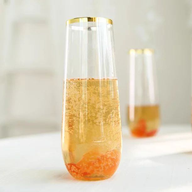 BalsaCircle 6 pcs 9 oz Clear Gold Rim Plastic Champagne Stemless Glasses - Disposable Wedding Par... | Walmart (US)