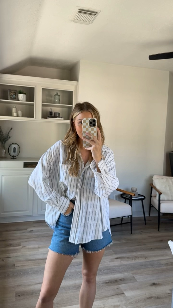 Easy summer vacation outfit - linen button up in M, Jean shorts in size 26 in medium wash!

#LTKVideo #LTKStyleTip #LTKSwim