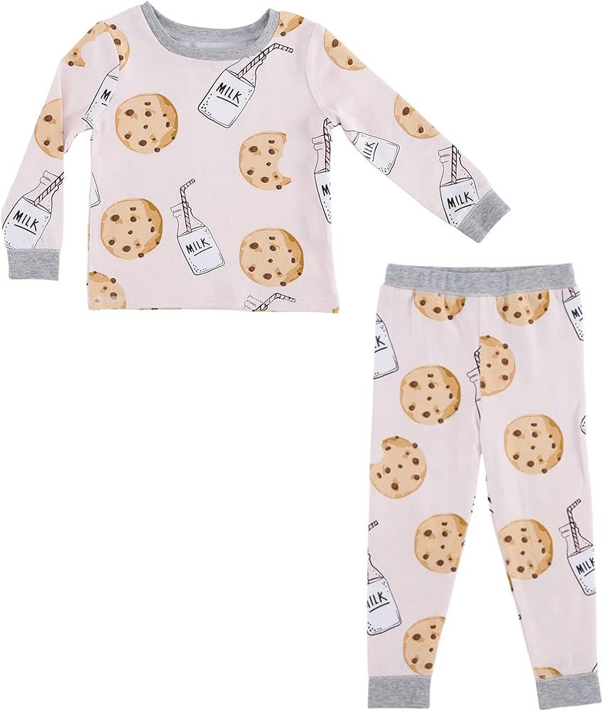Mud Pie Baby Girls' Milk and Cookies Pajama Set, Pink | Amazon (US)