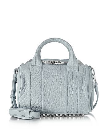 Rockie Powder Blue Pebbled Leather Satchel w/Studs | Forzieri US & CA