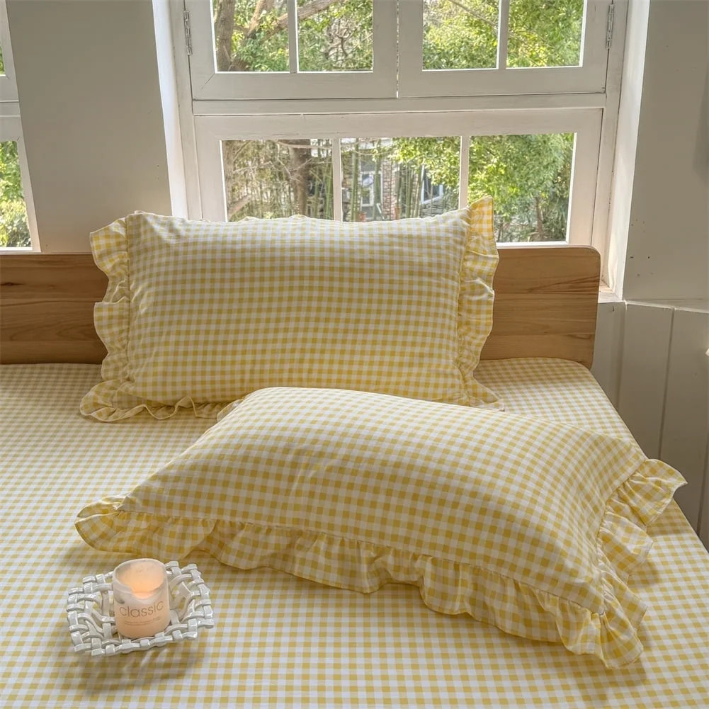Yellow Ruffled Plaid Gingham Pillow Shams 20"x26", Set of 2 Checked Pre-Washed Microfiber Farmhou... | Walmart (US)