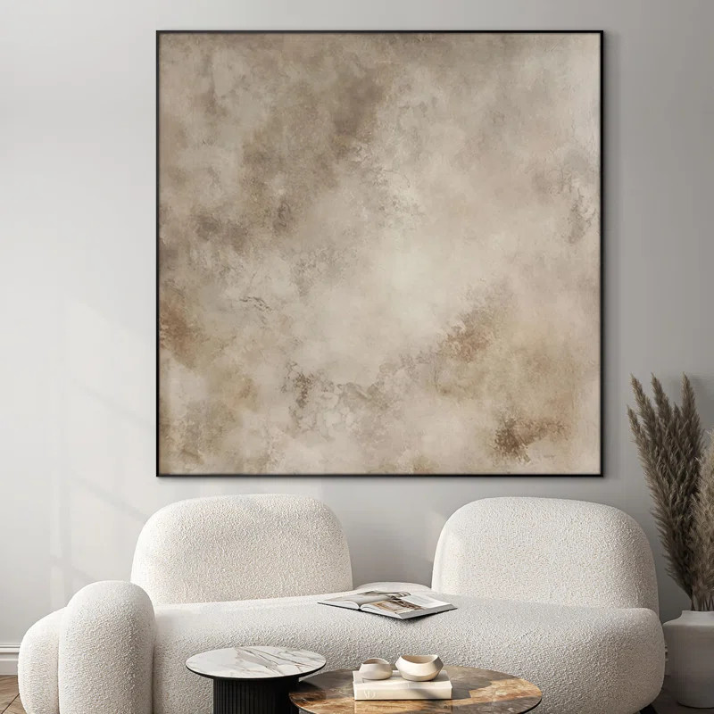 Abstract Beige and Taupe Marble Effect Illustrations Extra Large Framed Wall Art Print Decor | Wayfair North America