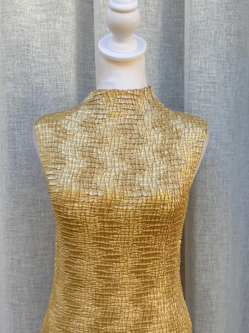Plisse Crinkled Polyester Gold Yellow Sleeveless Top - Etsy | Etsy (Global)