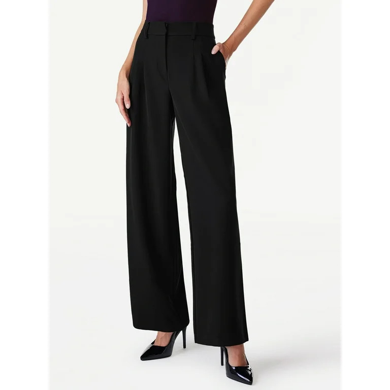 Scoop Women’s Wide Leg Trousers with Elastic Back Waist, Sizes XS-XXL | Walmart (US)