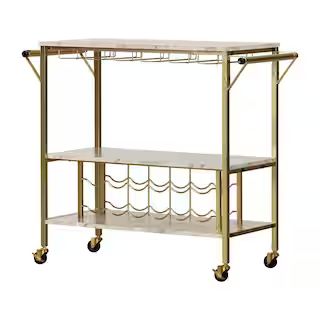South Shore Maliza Bar Cart with Wine Bottle Storage and Wine Glass Rack Faux Carrara Marble and ... | The Home Depot