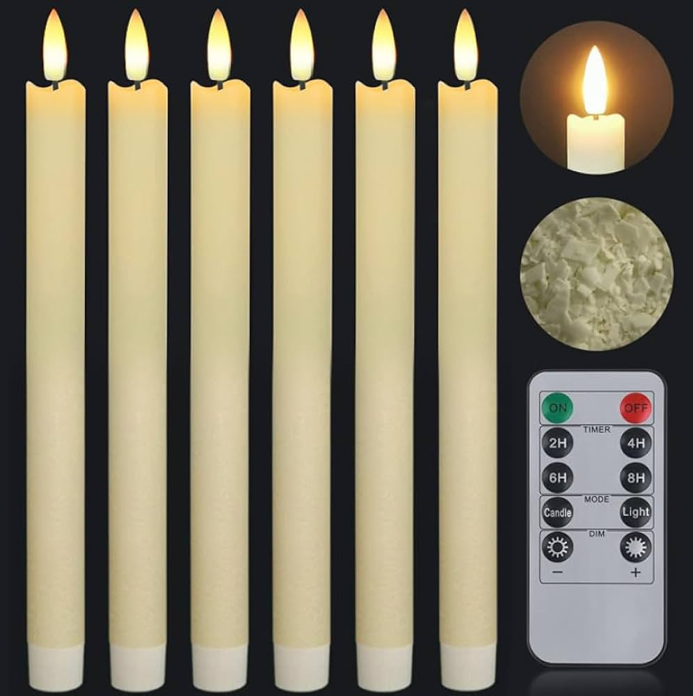 Ivory Flameless Taper Candles Real Wax with 3D Black Wick Flickering, Battery Operated Candles wi... | Amazon (US)