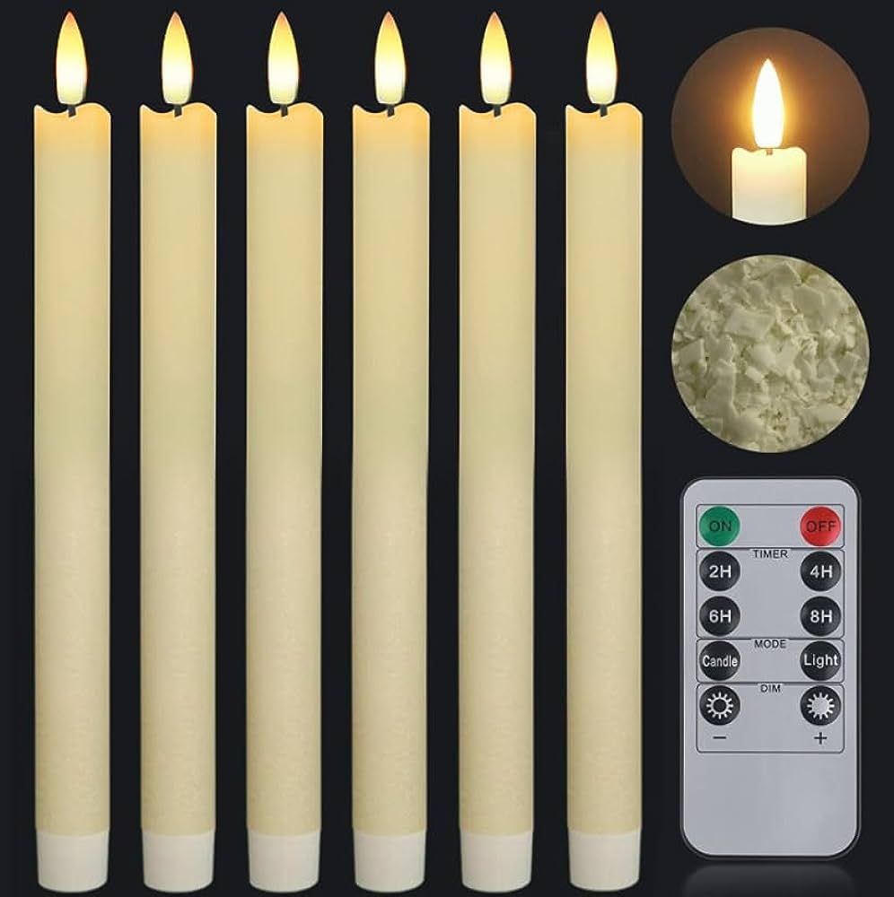 Amazon.com: Real Wax Flameless Ivory Taper Candles Flickering with Remote Timer, 9.6" Battery Ope... | Amazon (US)