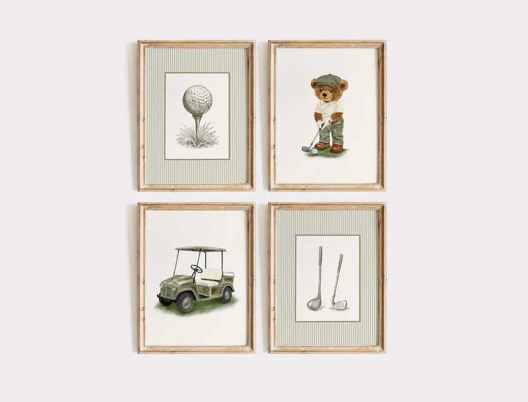 Green Vintage Golf Nursery Set of 4 Prints, Boy Nursery Wall Art, Boys Room Decor, Golf Themed Nu... | Etsy (US)