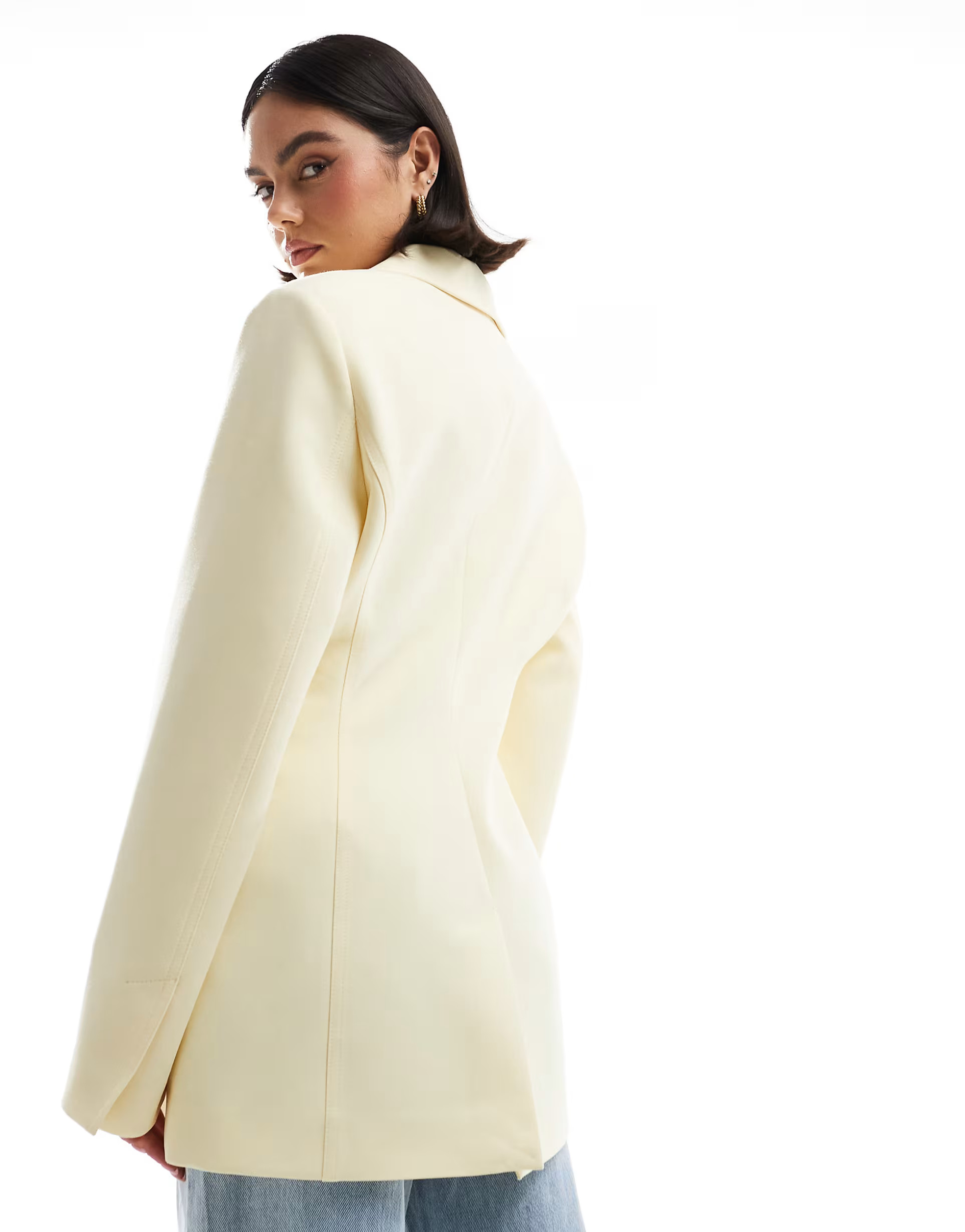 ASOS DESIGN tailored cinch waist blazer in buttermilk | ASOS (Global)