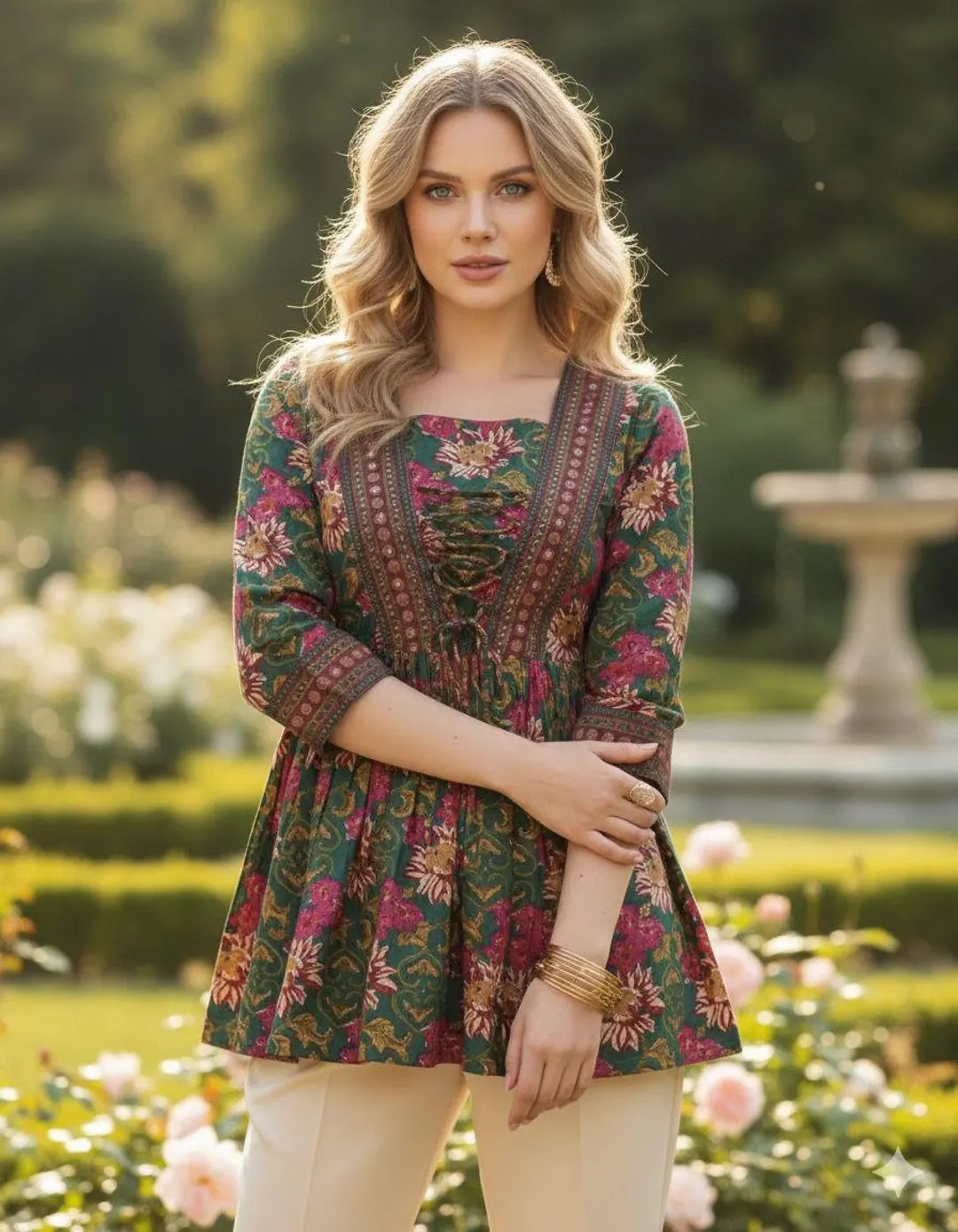 Women Floral Boho Tunic Top, Ethnic Printed Kurti Style Blouse, 3/4 Sleeve Casual Summer Wear, Ha... | Etsy (US)