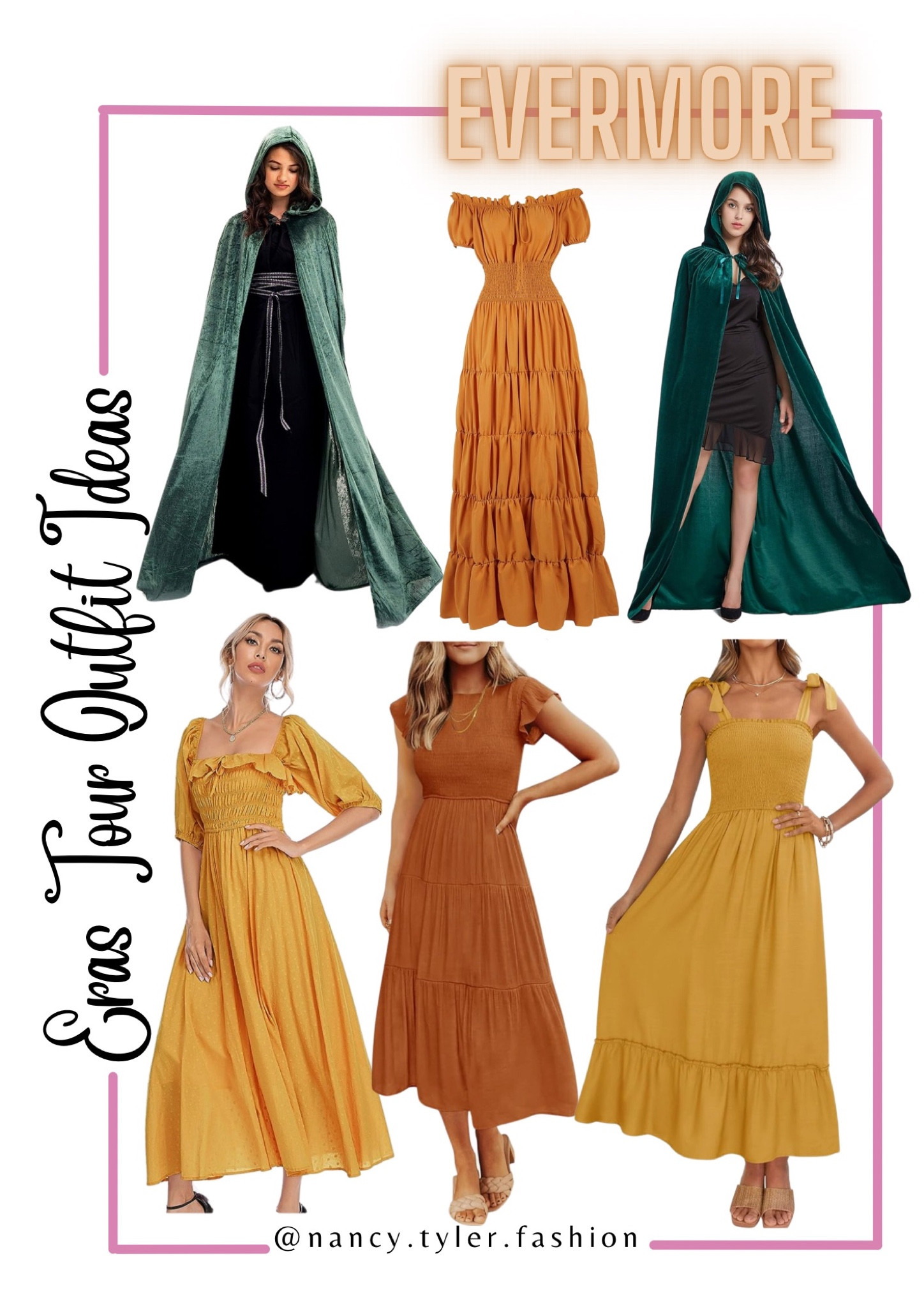 Evermore Era Yellow/Orange Dresses and Green Cape Taylor Swift Eras Tour 2024 outfit ideas! 🤎🥂 I linked some other items to this post as well. 🤎🕰️
#TaylorSwift #ErasTour #EvermoreTaylorSwift  #TaylorSwiftEvermore Taylor Swift Eras Tour Ideas, Taylor Swift Lover Era, Taylor Swift 1989, Taylor Swift Movie, Taylor Swift Fearless, Taylor Swift Speak Now, Taylor Swift Red, Taylor Swift reputation, Taylor Swift evermore, Taylor Swift folklore, Taylor Swift outfits, Taylor Swift Eras Tour outfit ideas, Taylor Swift Eras Tour inspo, Taylor Swift inspo, Taylor Swift Midnights, Taylor Swift Eras Tour Evermore outfits, Evermore outfit, Evermore Taylor Swift outfits, brown Taylor Swift outfits, plaid Taylor Swift outfits, brown outfits, floral tops, brown tops, brown fancy dresses, brown dresses, brown party dresses, yellow dresses, orange dresses, bronze dresses, brown sparkly dresses, plaid dresses, fall dresses, winter dresses, brown prom dresses, brown leather pants, brown tops, brown two-piece outfit, yellow Evermore dress, orange Evermore dress, green Evermore cape,  Taylor Swift Evermore costume 

#LTKfindsunder50 #LTKFestival #LTKparties