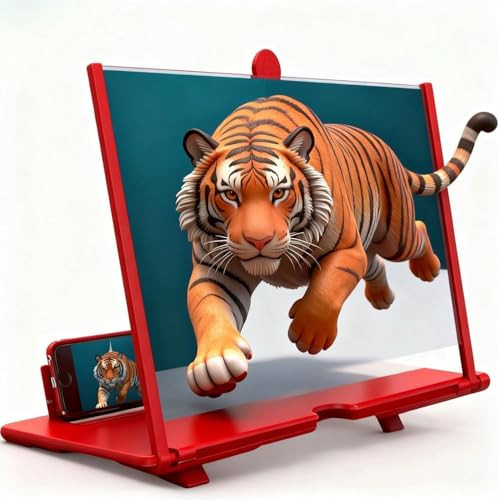 Screen Magnifier Version, 2026 New 3D HD Mobile Phone Magnifier Projector Screen for Movies,Videos, Gaming, Screen Magnifier with Adjustable Angle Design Amplifier Desktop (Red, 10 inch) | Amazon (US)