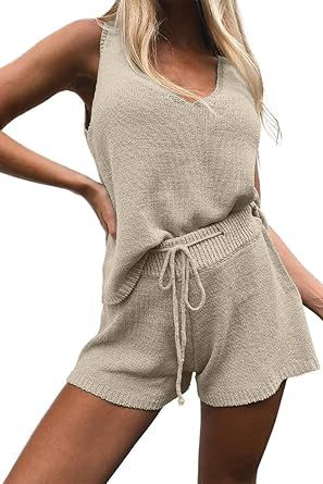 Imily Bela Women's Summer Lounge Sets Knit 2 piece Outfits Tank Tops and Shorts Loungewear | Amazon (US)