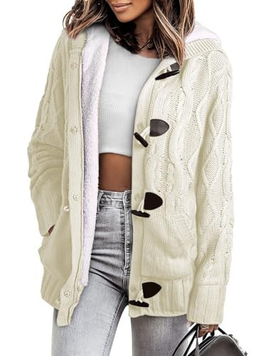 Sidefeel Women's Button Up Cardigan Hooded Sweater Coat Winter Outwear with Pockets XX-Large White | Amazon (US)