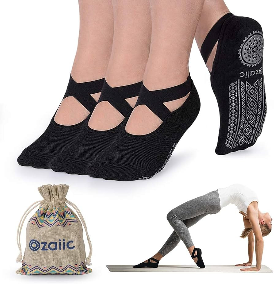 Ozaiic Yoga Socks for Women Non-Slip Grips & Straps, Ideal for Pilates, Pure Barre, Ballet, Dance... | Amazon (US)