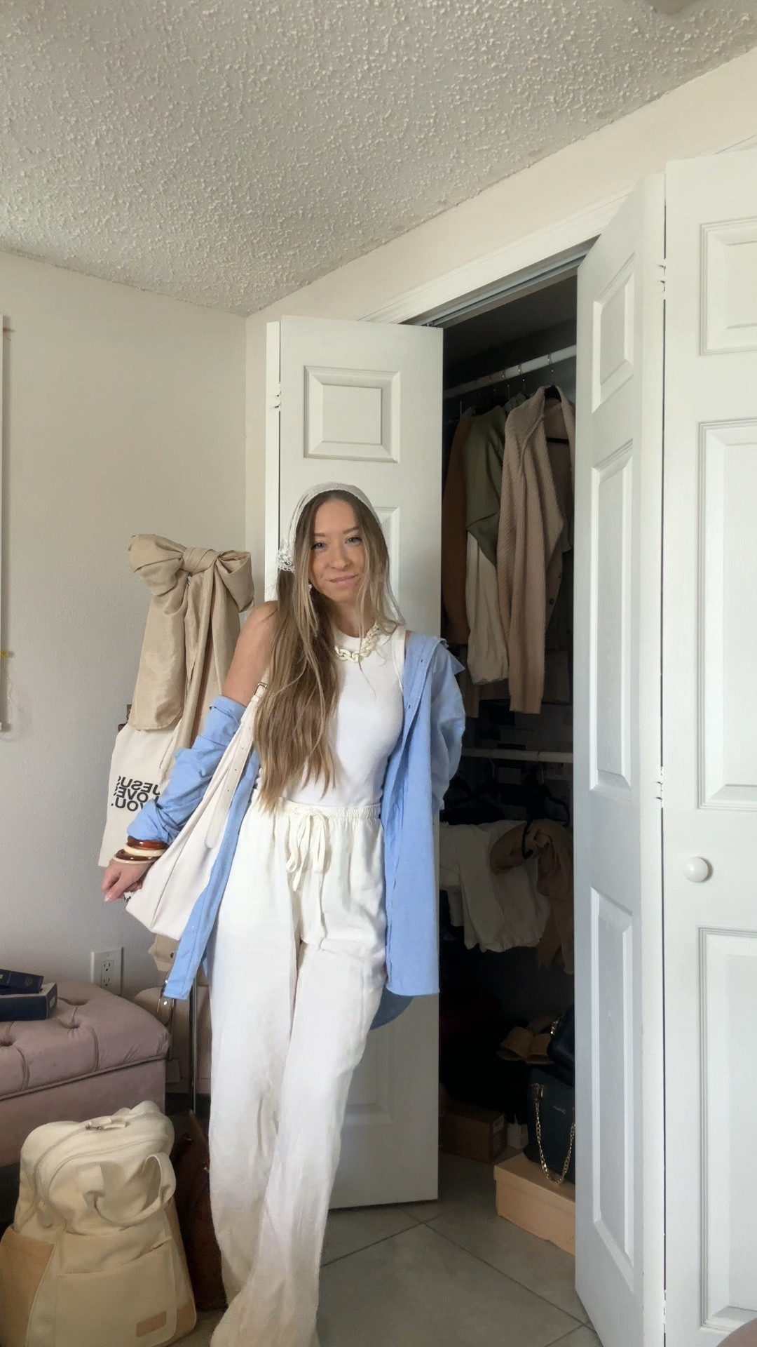 Casual memorial day weekend outfit wearing linen pants and a blue button down (size xl for the oversized fit) 🤍

#LTKootd #LTKSeasonal