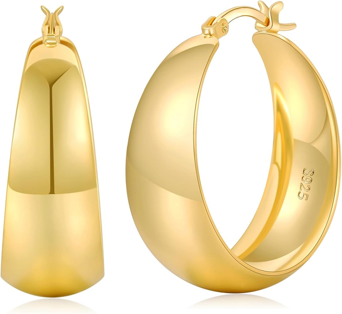 Senteria 12mm Wide Thick Hoop Earrings 925 Sterling Silver Hoop Earrings for Women Hypoallergenic... | Amazon (US)