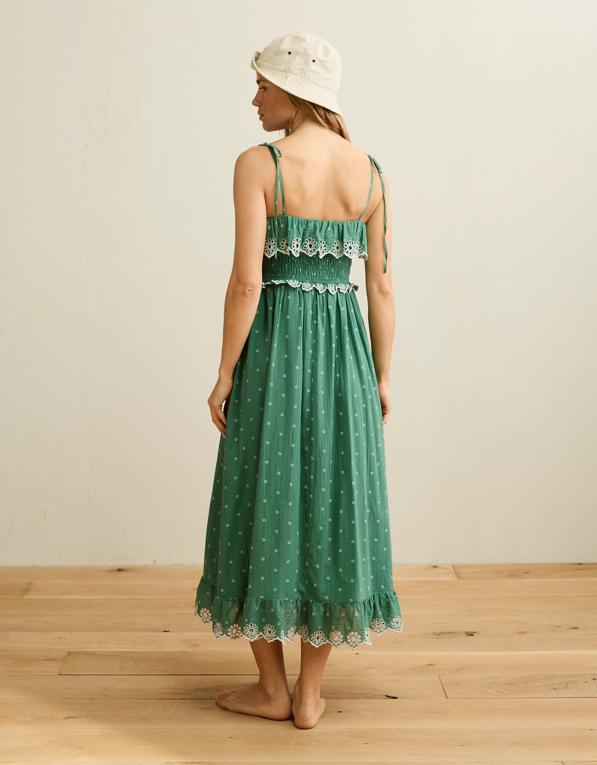 AE Smocked Tie-Strap Midi Dress | American Eagle Outfitters (US & CA)