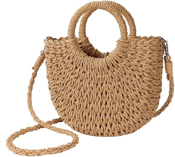 Womens Straw Beach Bag Woven Crossbody Shoulder Bags Top Handle Satchel Handbag Purse for Summer | Amazon (US)
