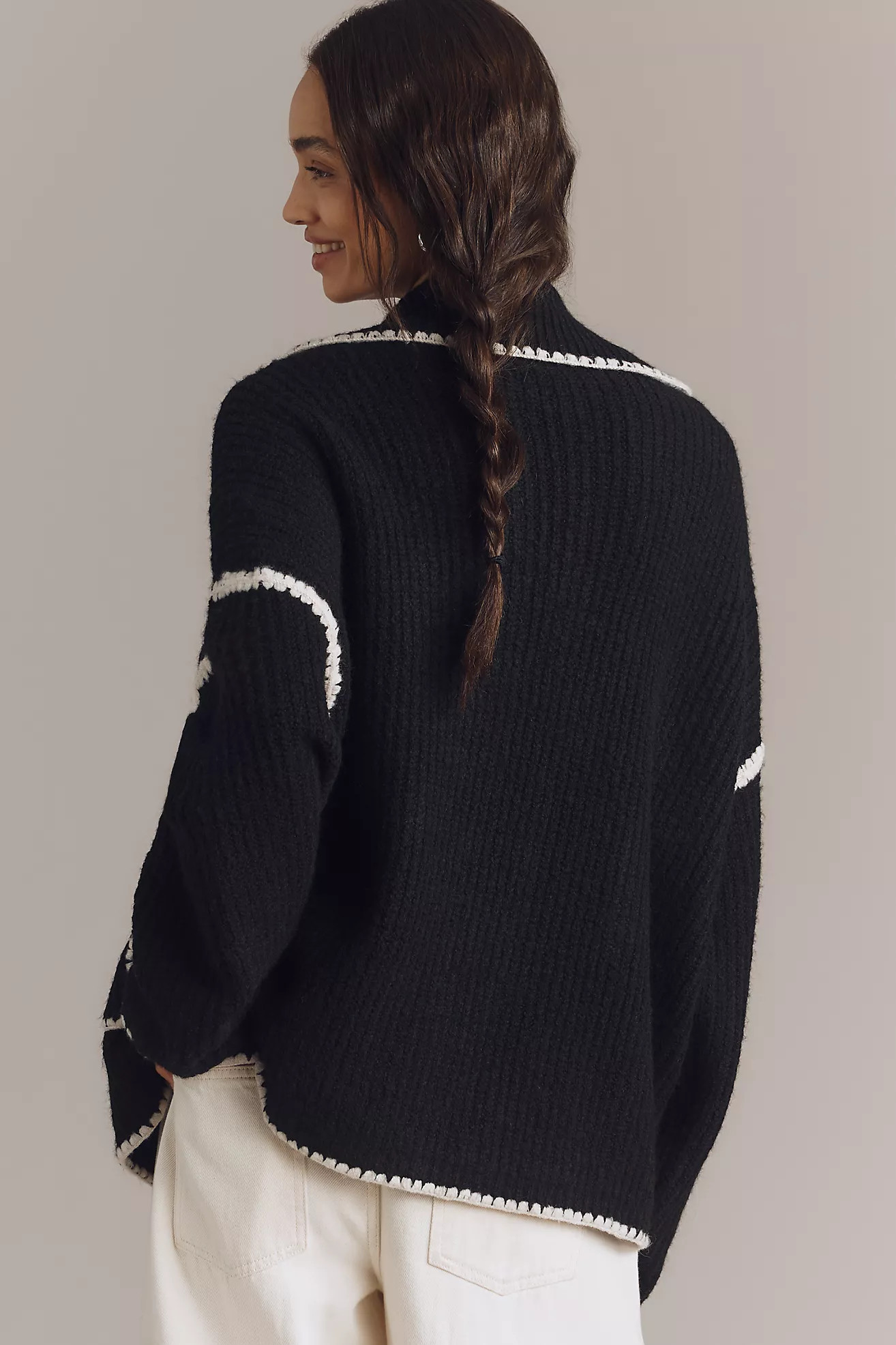 Flat White Collared Whipstitch Cardigan Sweater | Anthropologie (US)