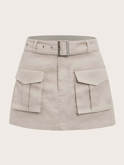 SHEIN EZwear Grunge Flap Pocket Buckle Belted Cargo Skirt | SHEIN