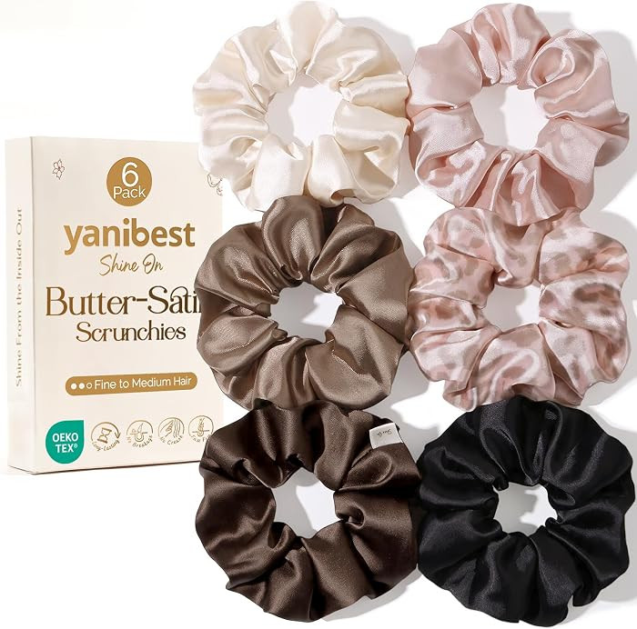 YANIBEST 6 Pcs Satin Scrunchies, Soft Hair Ties for Women and Girls | Amazon (US)