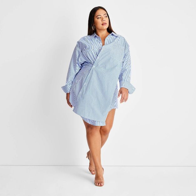 Women's Striped Asymmetrical Long Sleeve Shirtdress - Future Collective™ with Kahlana Barfield ... | Target