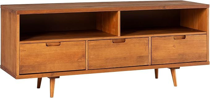 Walker Edison 3-Drawer Mid Century Modern Wood TV Stand for TV's up to 65" Flat Screen Cabinet Do... | Amazon (US)