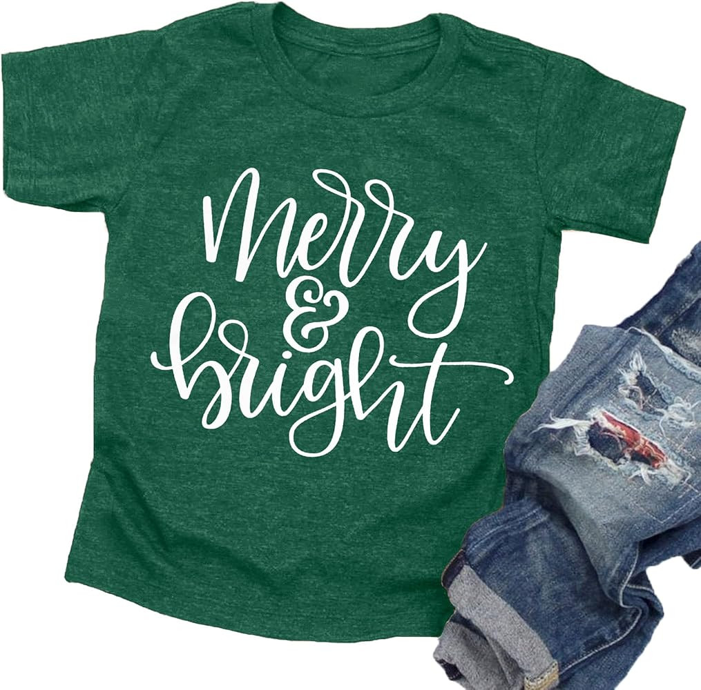Christmas Shirts Toddler Boy Girls Merry and Bright T-Shirt Christmas Lights Graphic Tees Holiday... | Amazon (US)
