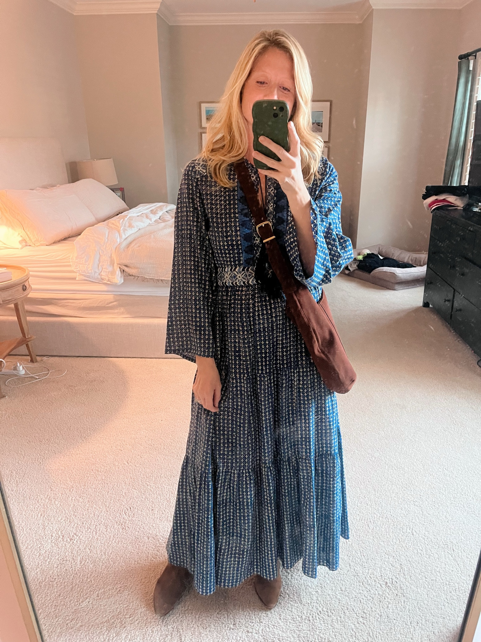 fall dress - thanksgiving outfit - navy printed maxi dress - suede hobo bag - madewell suede bag - date night outfit 

#LTKHoliday #LTKSeasonal