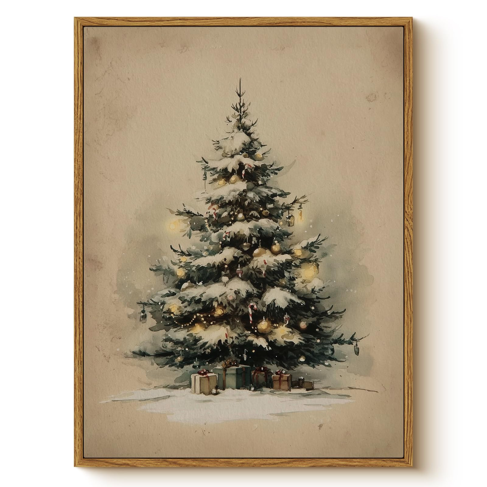 Vintage Presents and Snowy Christmas Tree Framed Wall Art, 12x16 Inch Winter Holiday Festive Seas... | Amazon (US)