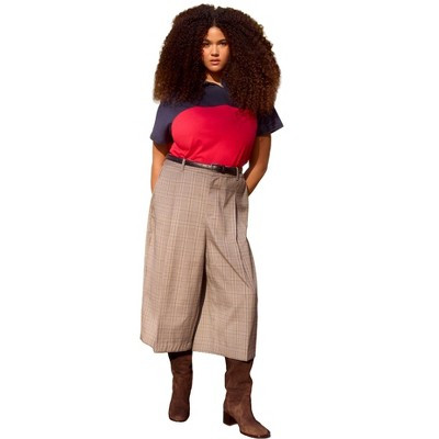 ELOQUII Plaid Culotte Trouser - 26, Brown Plaid | Target