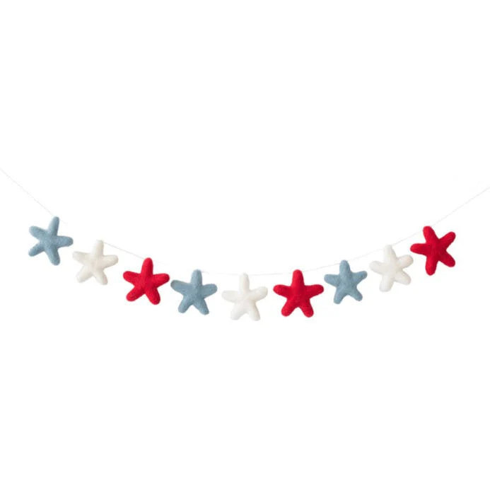 Sweet Lulu | Star Spangled Wool Felt Garland | Blue | Wool/Luxe Pique | Maisonette | Maisonette
