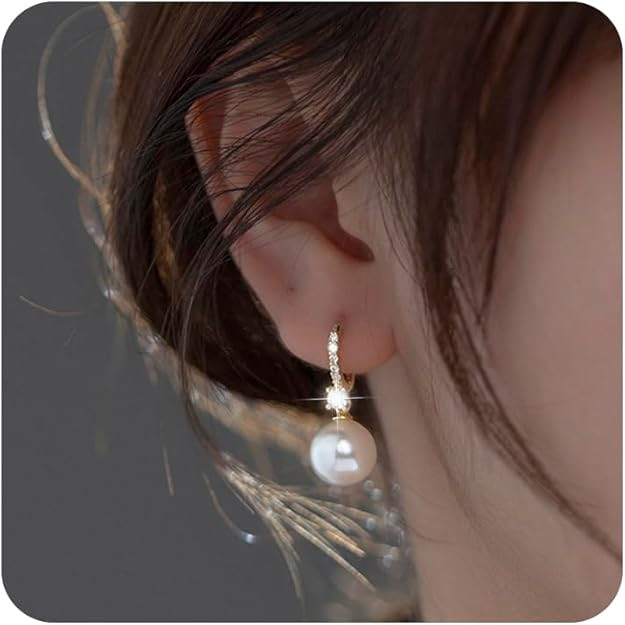 Pearl Earrings for Women 14K Gold Plated Hypoallergenic Pearl Earrings 5A Cubic Zirconia Dangle E... | Amazon (US)