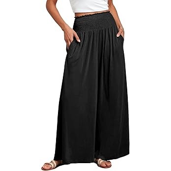 ANRABESS Women Palazzo Pants Summer Boho Bagyy Wide Leg High Smocked Waist Casual Loose Lounge Pa... | Amazon (US)