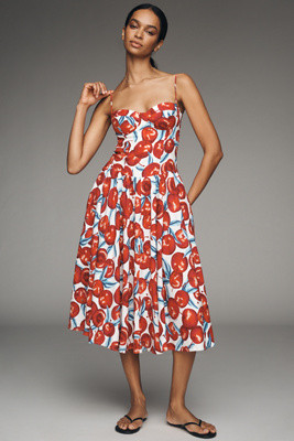 Farm Rio Cherry Blossom Sleeveless Sweetheart Midi Dress | Anthropologie (US)