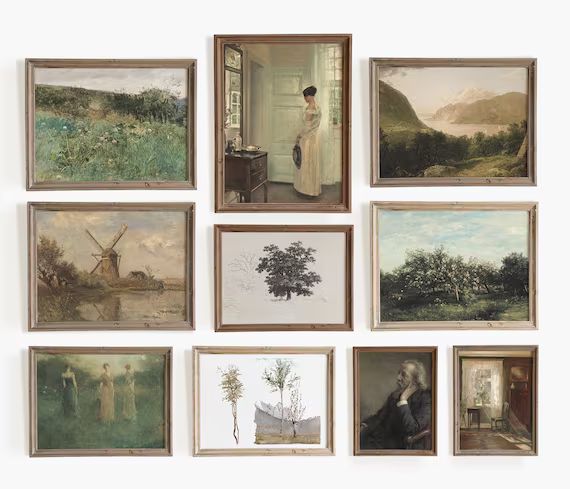 Vintage gallery wall set. Antique oil painting. Set of 10 prints. Neutral french farmhouse decor.... | Etsy (US)